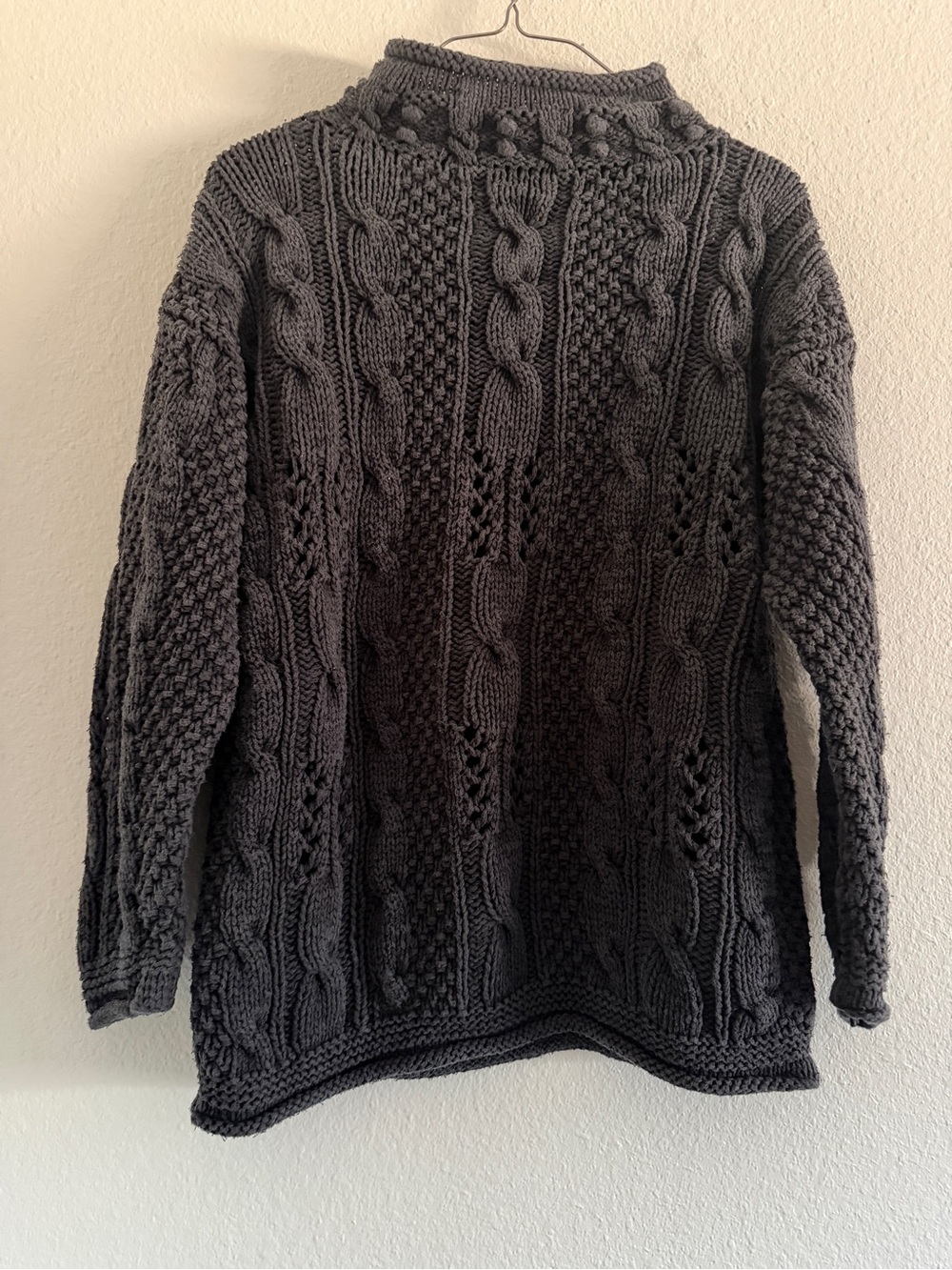 Vintage Baillinger Gold Fisherman Sweater Cable Knit Roll Neck Silk Gray